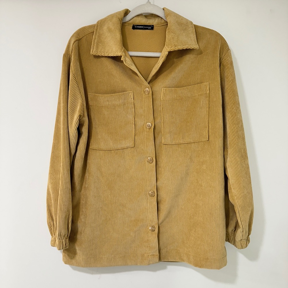 LC Waikiki Corduroy Button Down Shirt Women XS-S Curry Yellow Shacket | Boho 70s